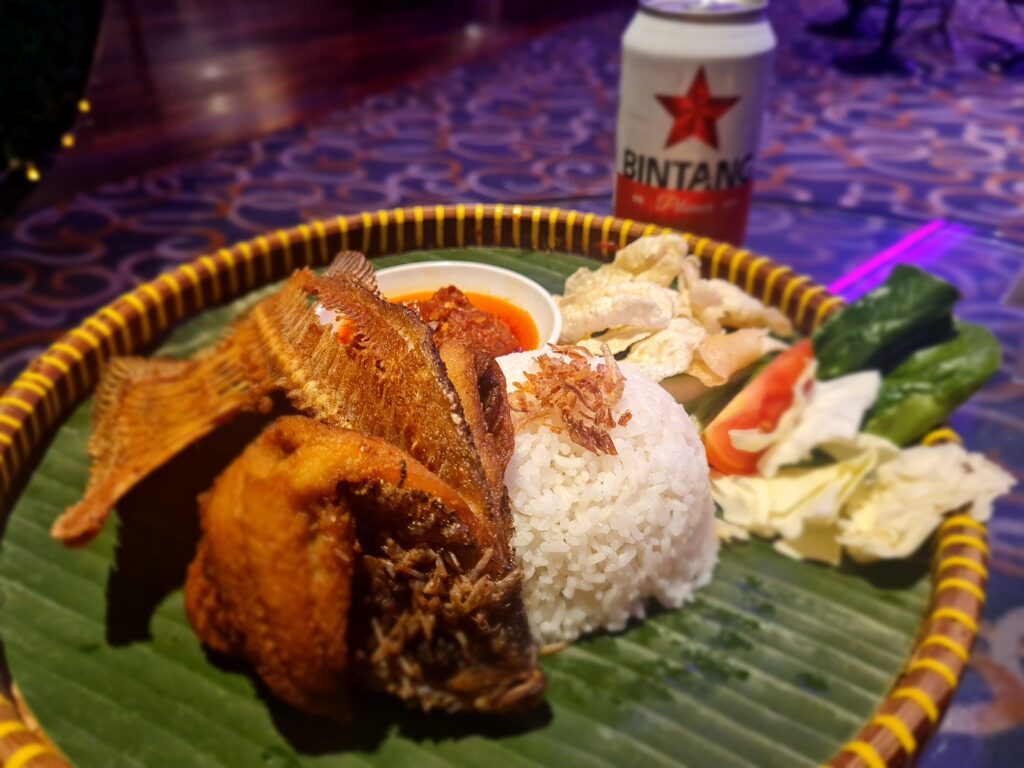 Ikan Gurame Rice Set at Batam View Beach Resort with local Bintang beer.
