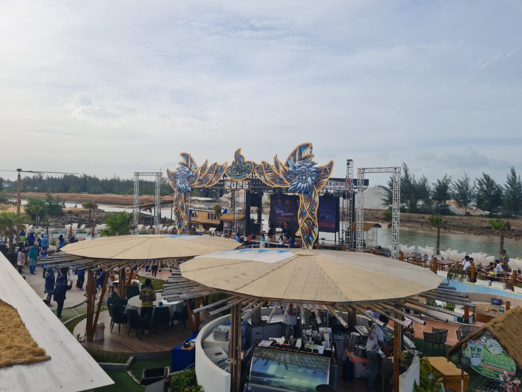 Close up of the main stage signage displaying Bluefire Beach 2026.